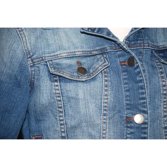 Papaya Ladies Denim Jean Jacket Size L Blue Classic Y2k Pockets Stretch Casual - Picture 3 of 9